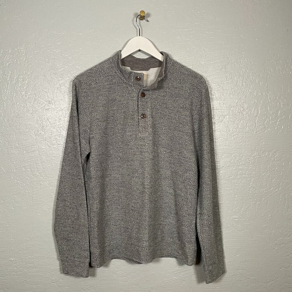 Marine Layer Men M Pullover Henley Sweater Gray Organic Cotton Long Sleeve